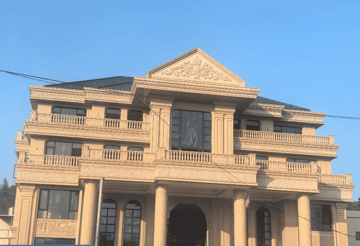 徐州黄金麻别墅外墙干挂石材效果示例