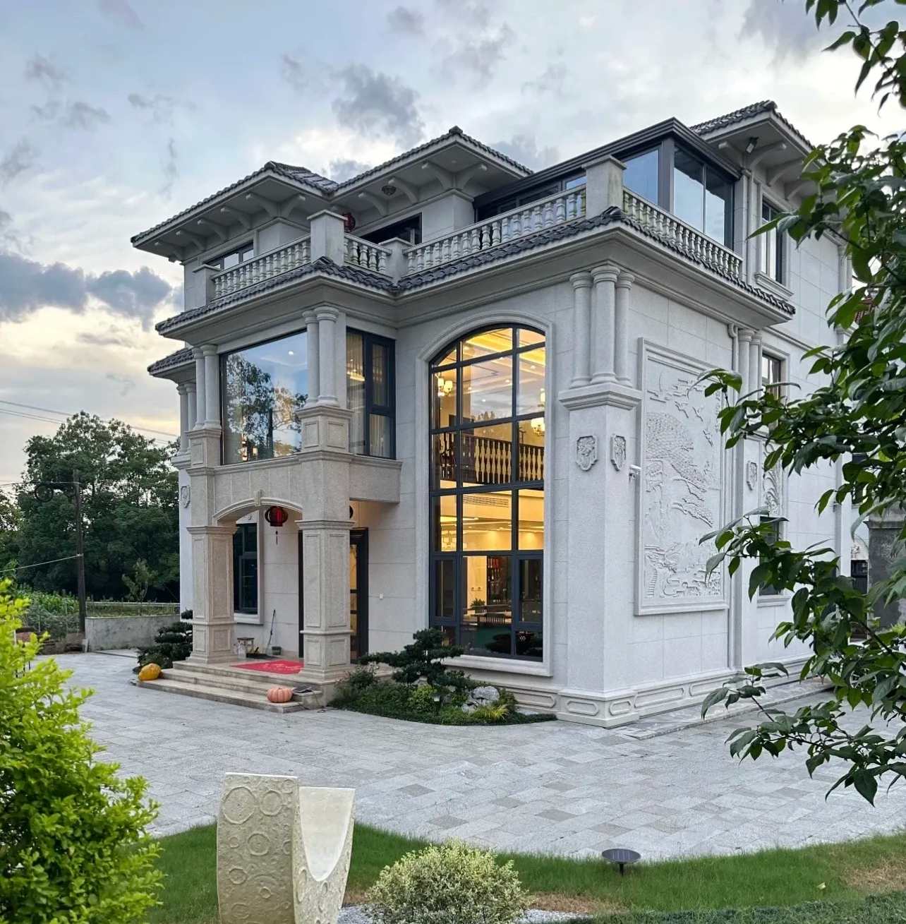 徐州 白麻花岗岩私人别墅干挂石材豪华定制