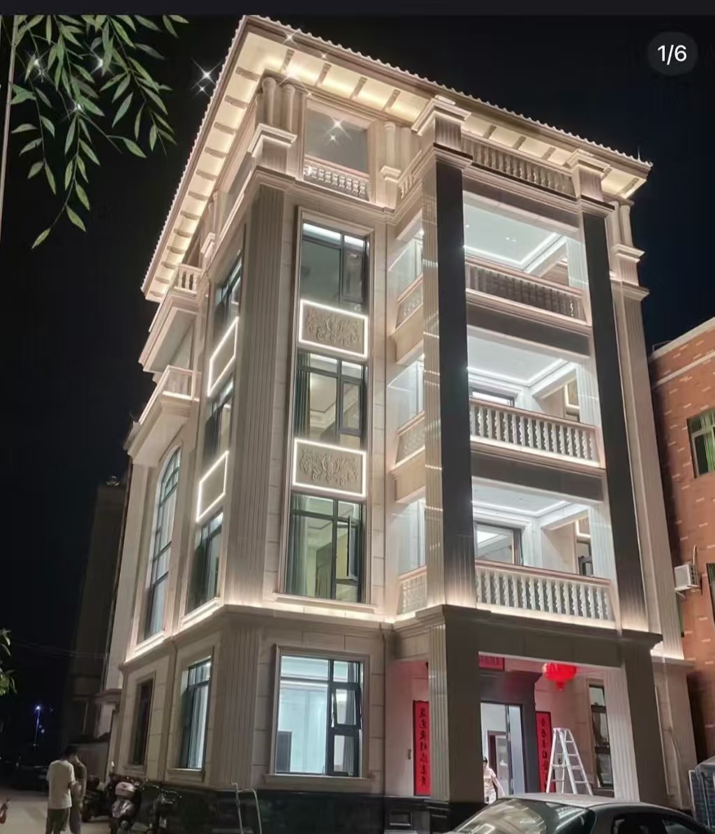 徐州 芝麻白花岗岩别墅外墙夜间效果